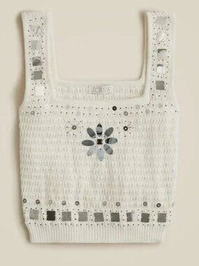 J. Crew Sweater Tank with hand-embellished mirrors in Ivory, Size M NWT